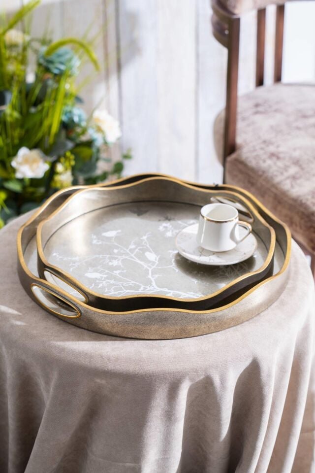 Lyra 2'li Bronz Cam Tepsi - 39.5/34 cm