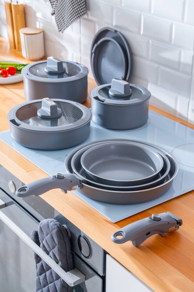 BioGrey 13 Parça İndüksiyon Uyumlu Tencere & Tava Seti