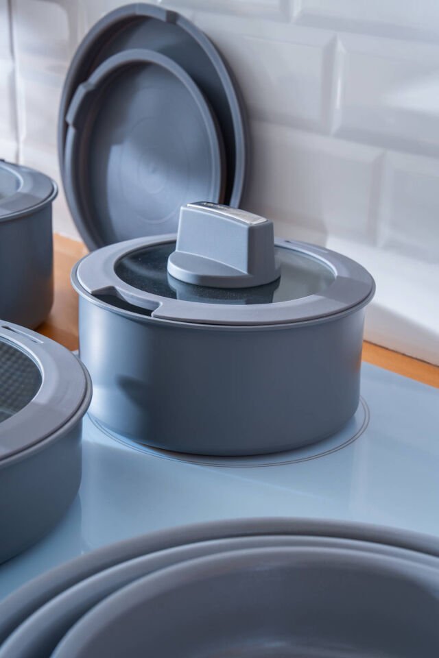 BioGrey 13 Parça İndüksiyon Uyumlu Tencere & Tava Seti