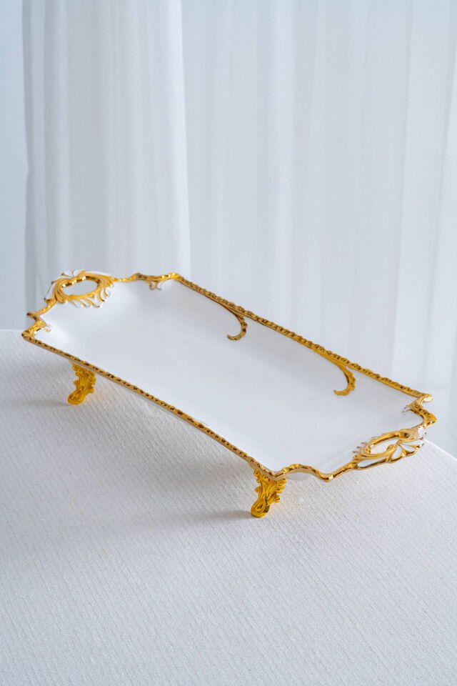 Edwina Ayaklı Dikdörtgen Porselen Sunumluk - 44 cm