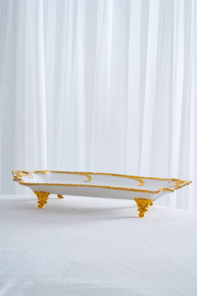 Edwina Ayaklı Dikdörtgen Porselen Sunumluk - 44 cm