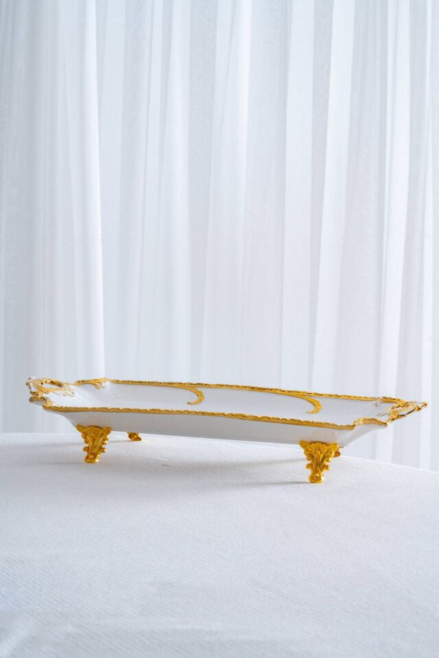 Edwina Ayaklı Dikdörtgen Porselen Sunumluk - 39 cm