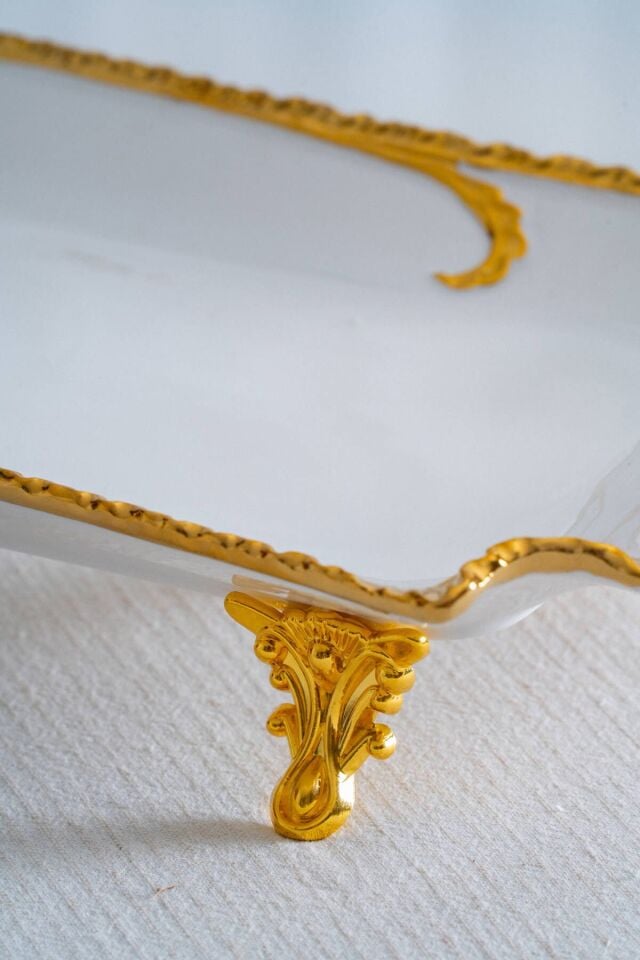 Edwina Ayaklı Dikdörtgen Porselen Sunumluk - 39 cm