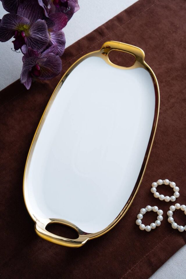 Arven Oval Gold Sunum Tepsisi - 41 cm