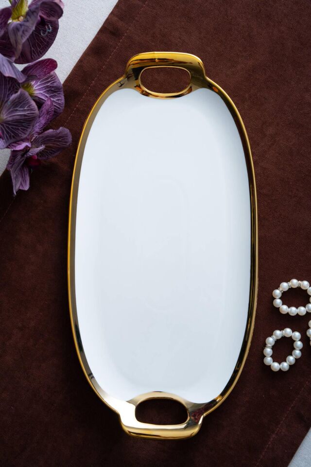Arven Oval Gold Sunum Tepsisi - 41 cm