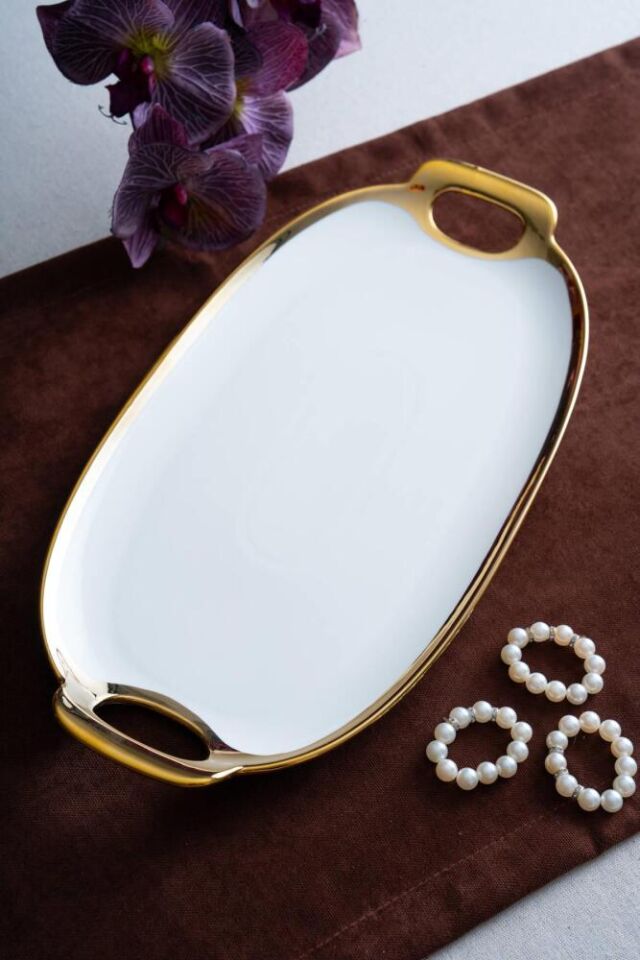 Arven Oval Gold Sunum Tepsisi - 41 cm