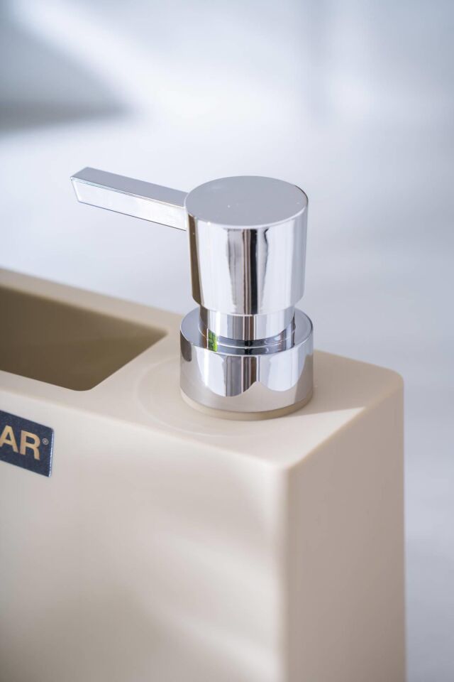 Astoria Akrilik Sünger Hazneli Sıvı Sabunluk - Krem/Silver