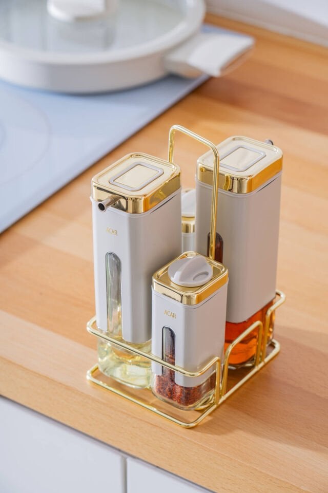 Mabel 5 Parça Cam Yağlık Sirkelik ve Baharat Takımı