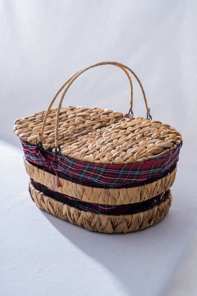 Rustika Nomia Hasır Kapaklı Piknik Sepeti - 39 cm