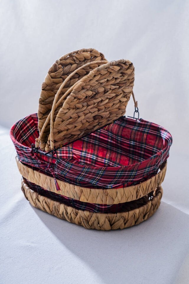 Rustika Nomia Hasır Kapaklı Piknik Sepeti - 39 cm