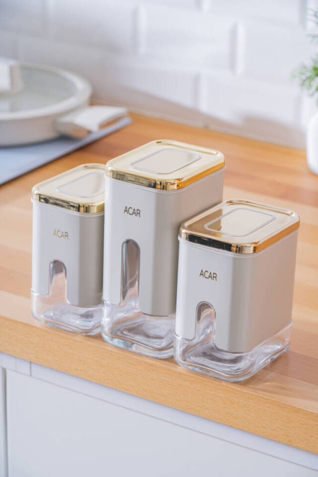 Mabel 3’lü Vakum Kapaklı Cam Baharatlık Takımı