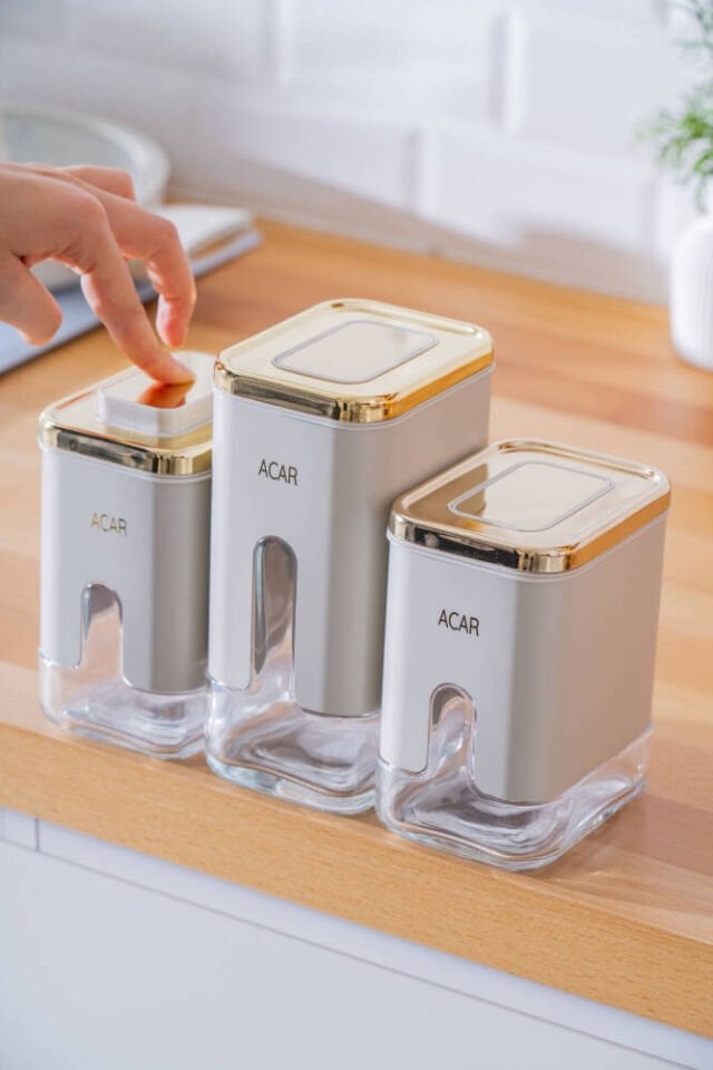 Mabel 3’lü Vakum Kapaklı Cam Baharatlık Takımı