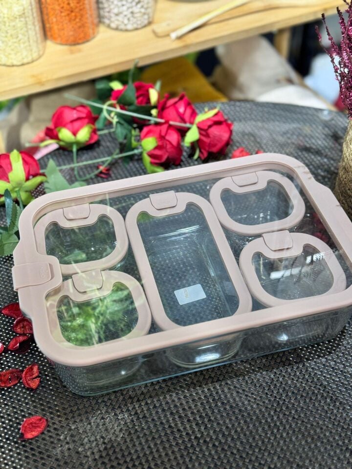 6 Lı Cam Kahvaltılık Seti - Pembe