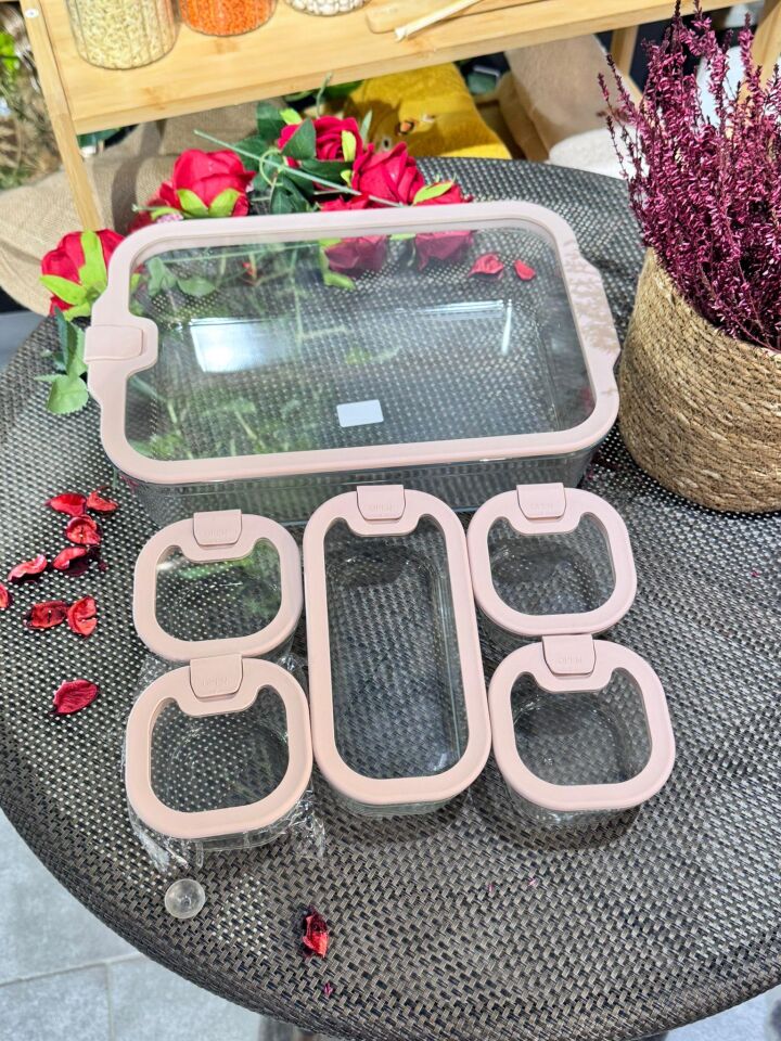 6 Lı Cam Kahvaltılık Seti - Pembe