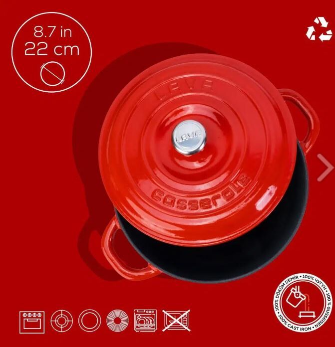 Lava Döküm Yuvarlak Tencere Döküm Demir Kapak Çap(Ø)22cm